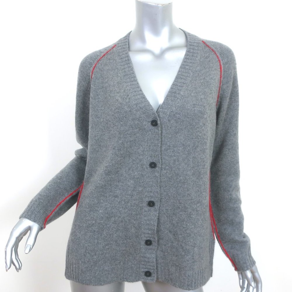 MARNI TIPPED CASHMERE CARDIGAN GRAY/RED SIZE 40 V-NECK SWEATER NEW